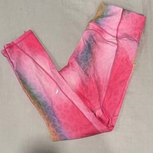 Fabletics Pink and Rainbow Leopard Leggings PureLuxe